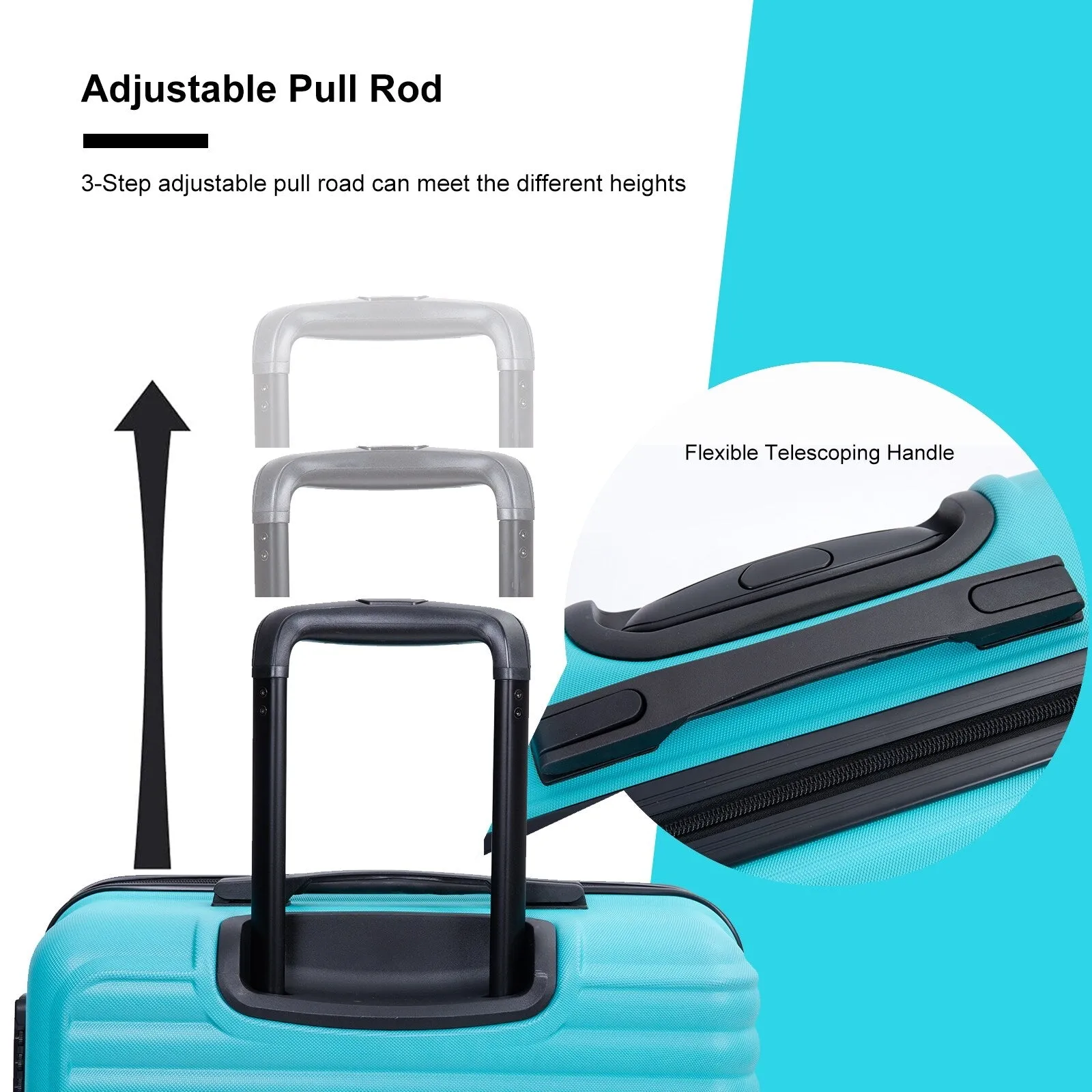 ABS 3 Piece Luggage Sets with 2 Hooks and Spinner Wheels & TSA Lock