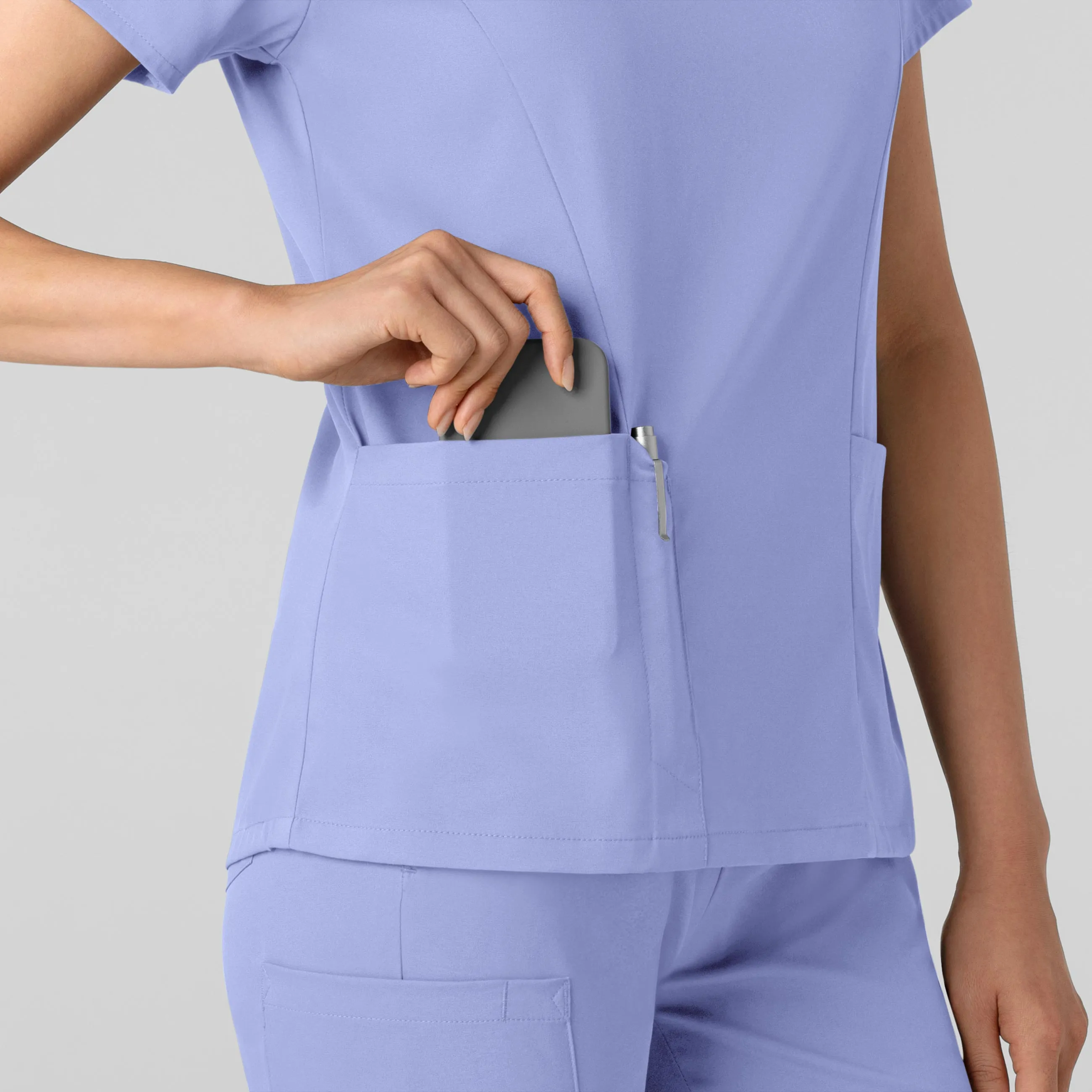 Boundless Women's 2-Pocket V-Neck Scrub Top - Ceil Blue