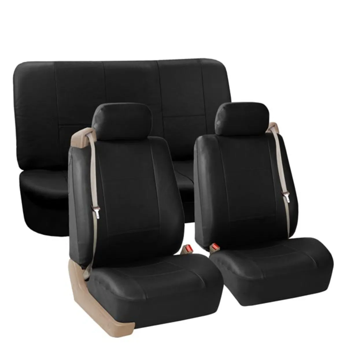 Built-in Seat Belt Compatible PU Leather Seat Covers Black