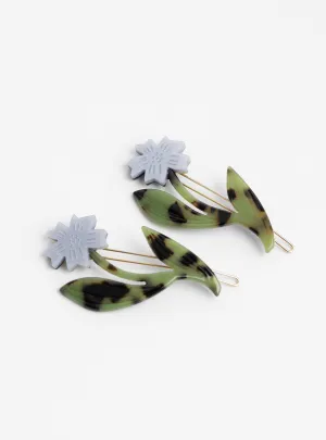 Chicory Barrette Set Purple with Green Tortoise