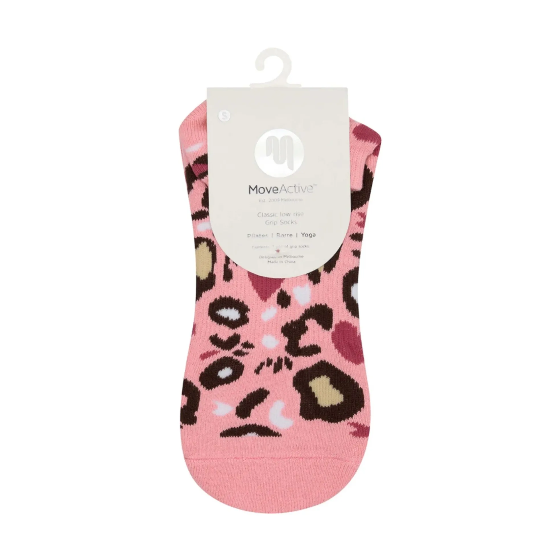 Classic Low Rise Grip Socks - Pink Cheetah Heart (Barre / Pilates)