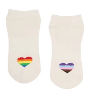 Classic Low Rise Grip Socks - Rainbow Heart (Barre / Pilates)