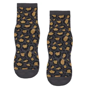 Crew - Grey and Gold Sparkle Cheetah Grip Socks (Barre / Pilates)