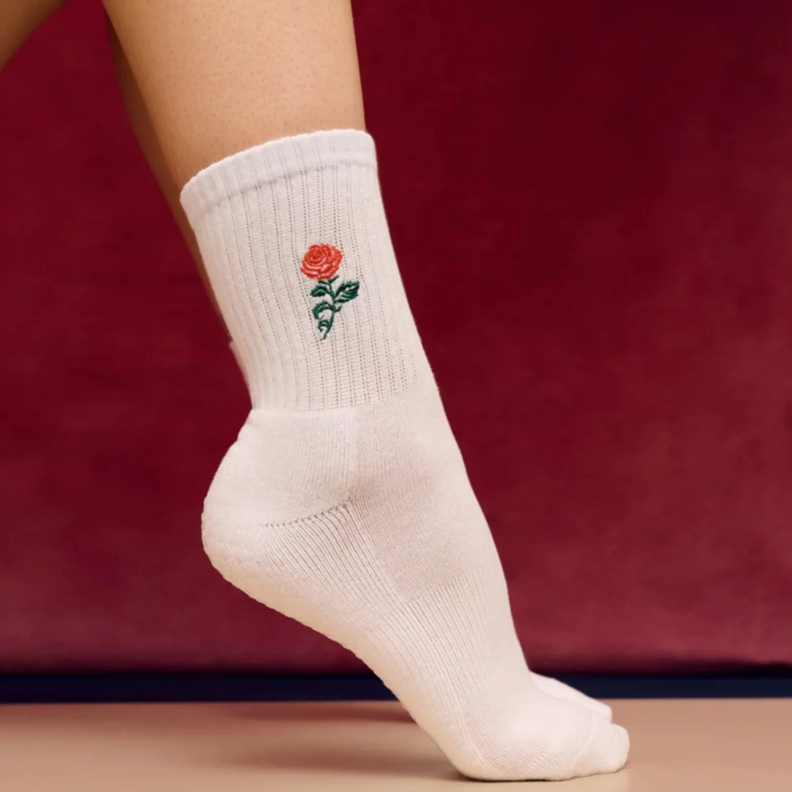 Crew Grip Socks - Vintage Rose White  (Barre / Pilates)