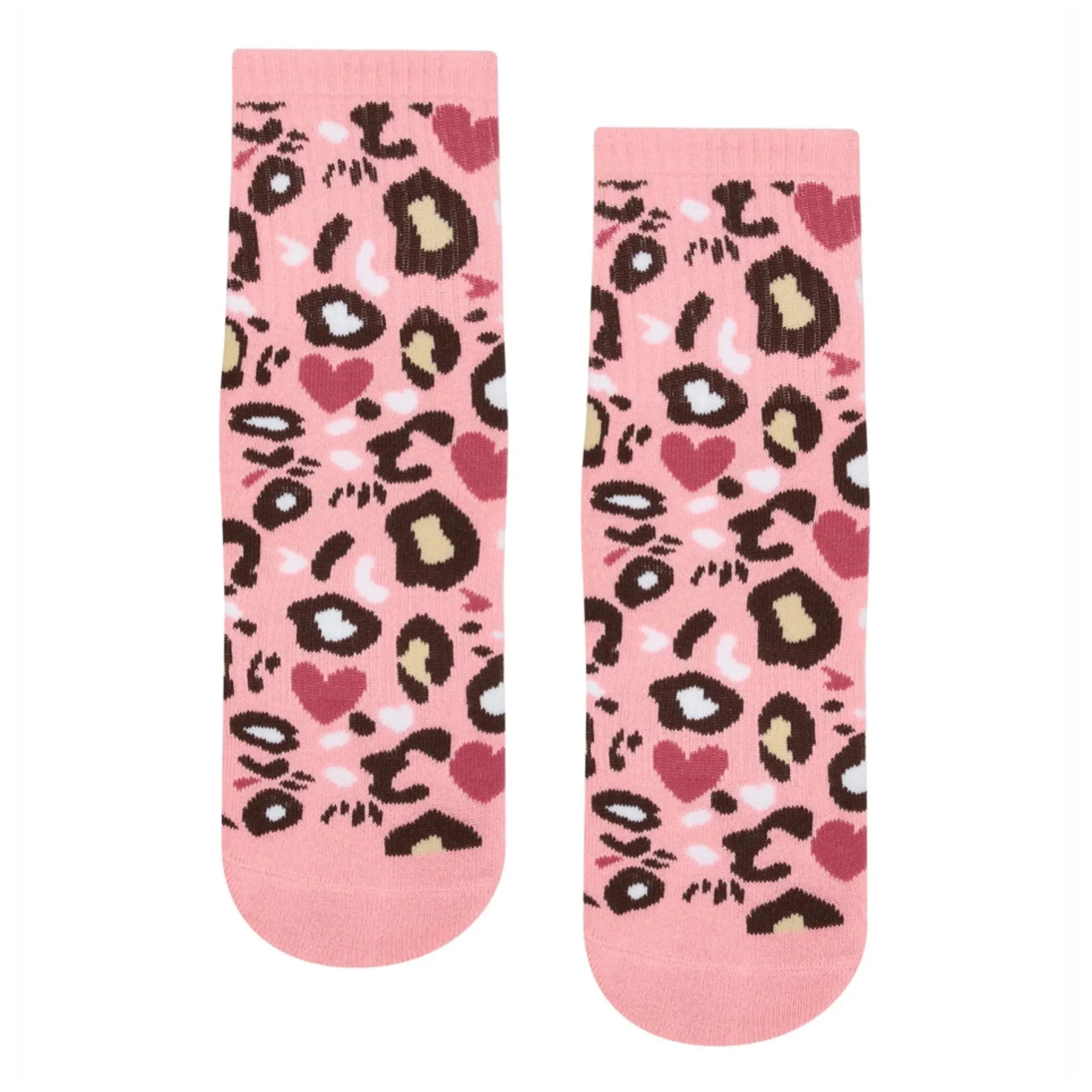 Crew - Pink Cheetah Heart Grip Socks (Barre / Pilates)