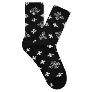 Cross Paisley Jacquard Sock - Black/White