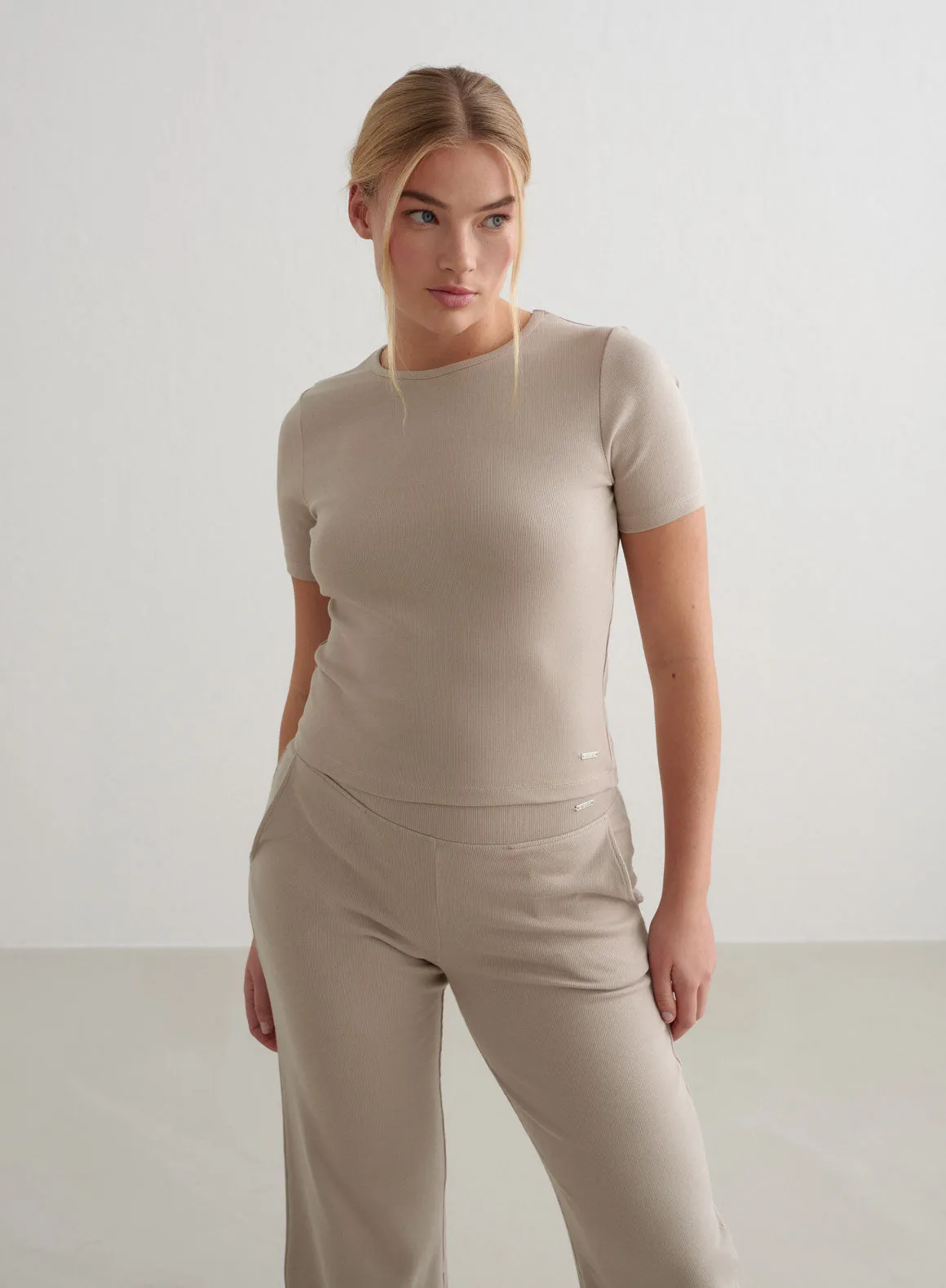 Dark Clay Ease Ribbed Short Sleeve