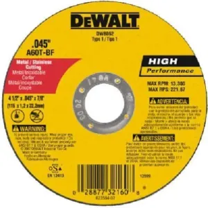 DEWALT DW8062-4-1/2-Inch Diameter By .045-Inch Thick Metal Cutting Abrasive Wheel With 7/8-Inch Arbor