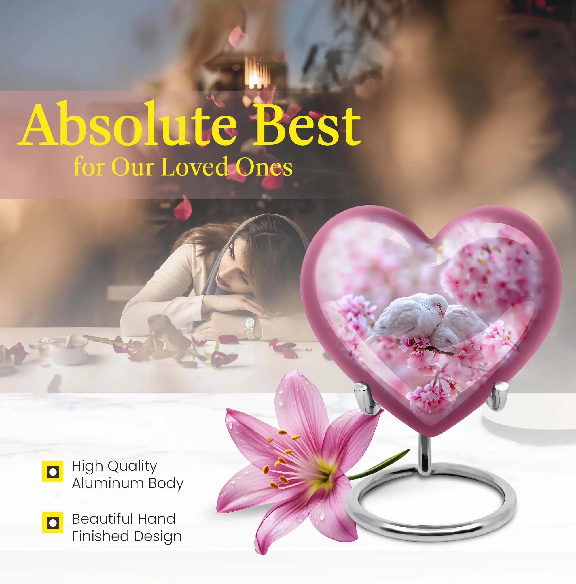 Dove Urn - Memorial for Women, Exquisite Purple Meadow Theme