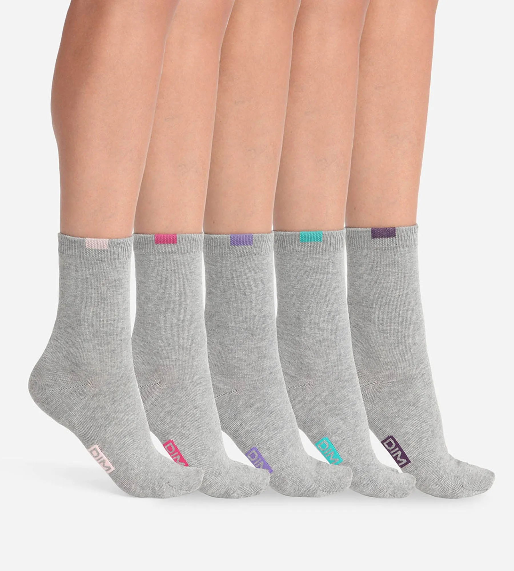 ECODIM Pack of 5 Pairs of Women's Light Grey Cotton Mixed Socks