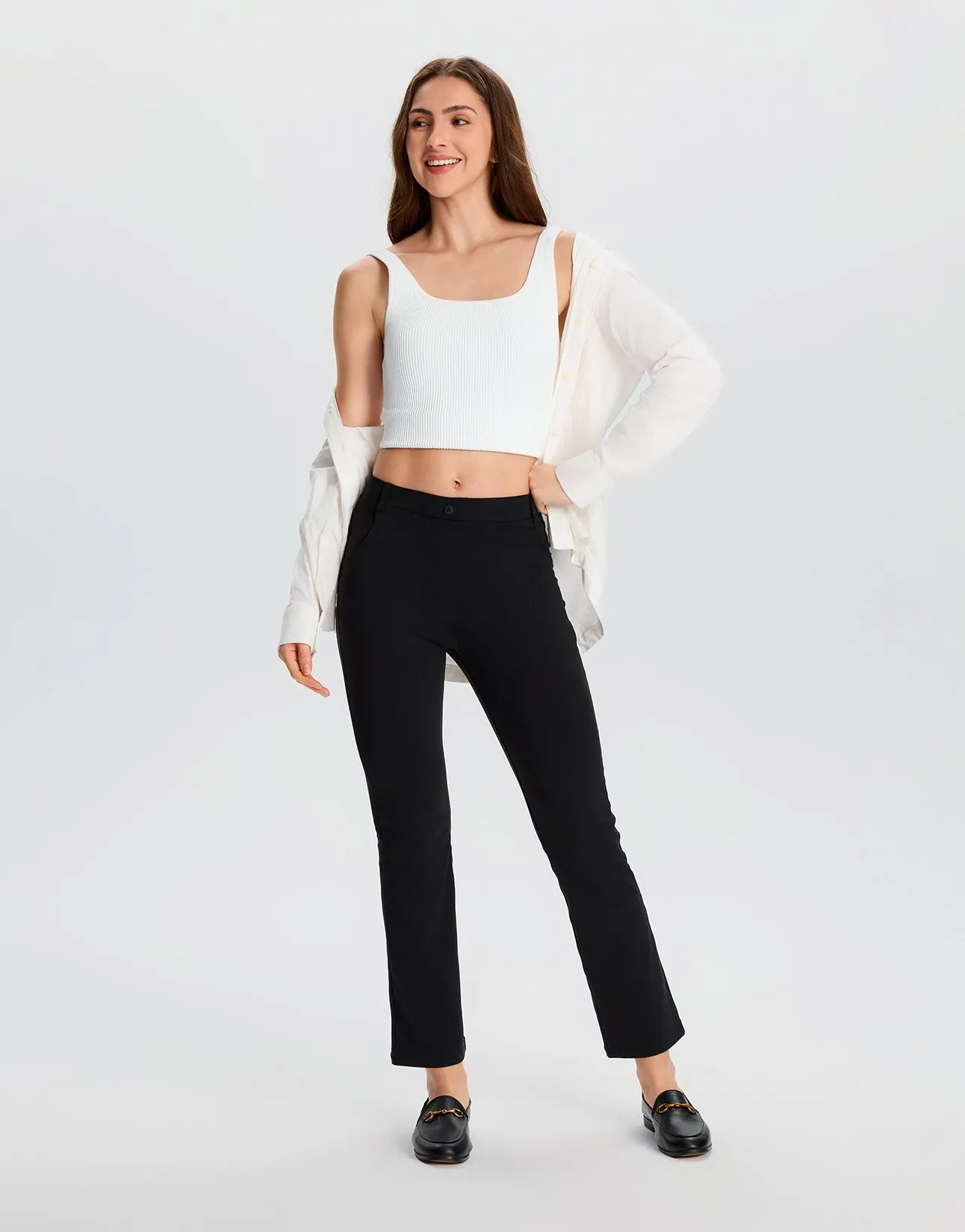 Flare Cropped Yoga Dress Pants, 4 Pockets
