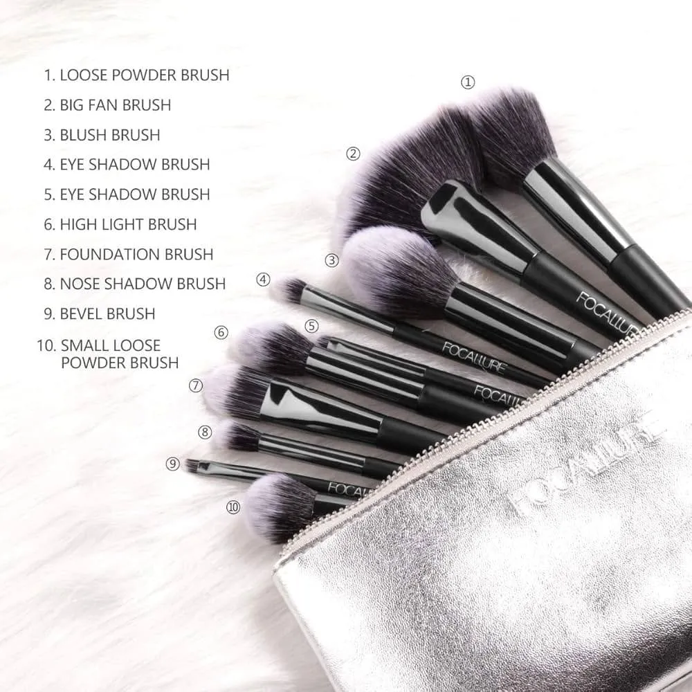 Focallure Makeup Brushes 10pcs Kit With Bag