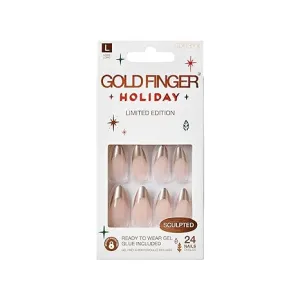 Gold Finger 24 Pcs Holiday Press On Nails – Christmas French Tip Square Coffin Oval Fake Nails. Long-Lasting Glossy Glitter [GD03YX]