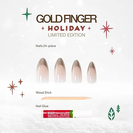 Gold Finger 24 Pcs Holiday Press On Nails – Christmas French Tip Square Coffin Oval Fake Nails. Long-Lasting Glossy Glitter [GD03YX]