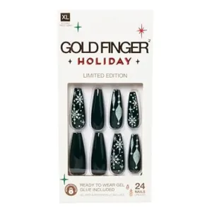 Gold Finger 24 Pcs Holiday Press On Nails – Christmas French Tip Square Coffin Oval Nails [GD02YX]