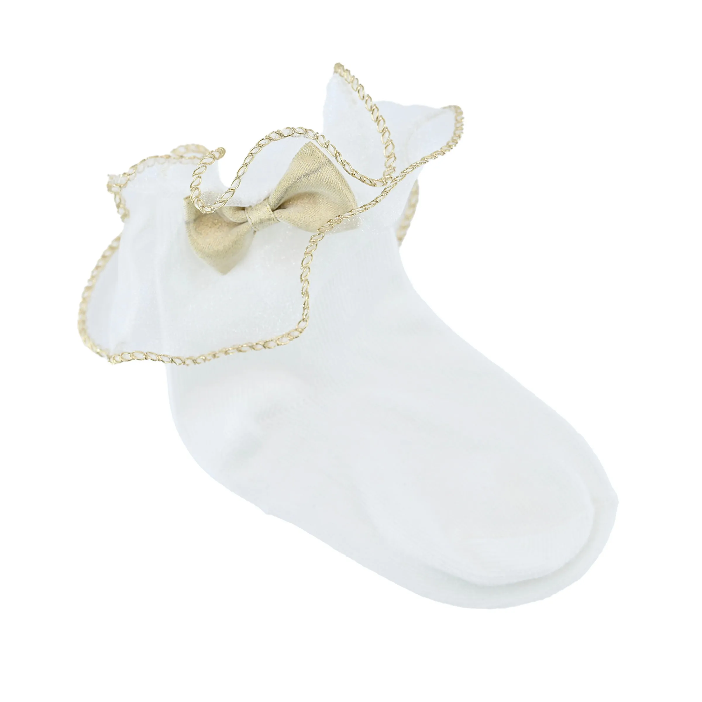 Gold Trim Bow Tulle Socks