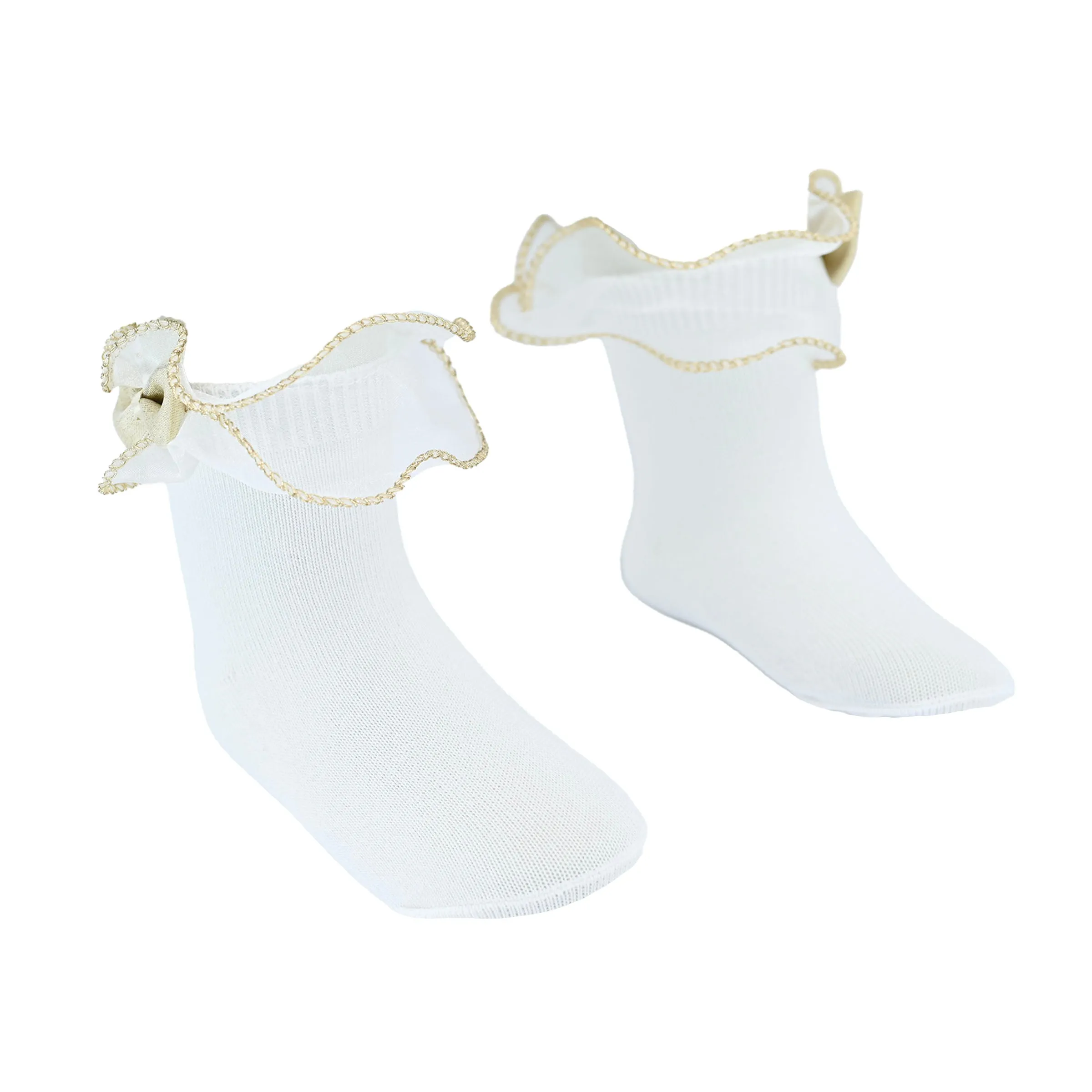 Gold Trim Bow Tulle Socks