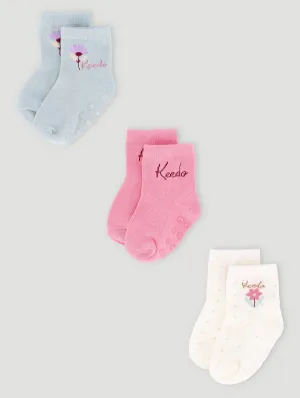 Keedo Girls 3 Pack Flower Socks