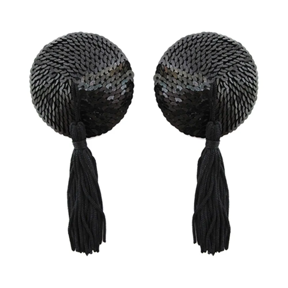 Love in Leather Sequin Nipple Pasties with Tassel