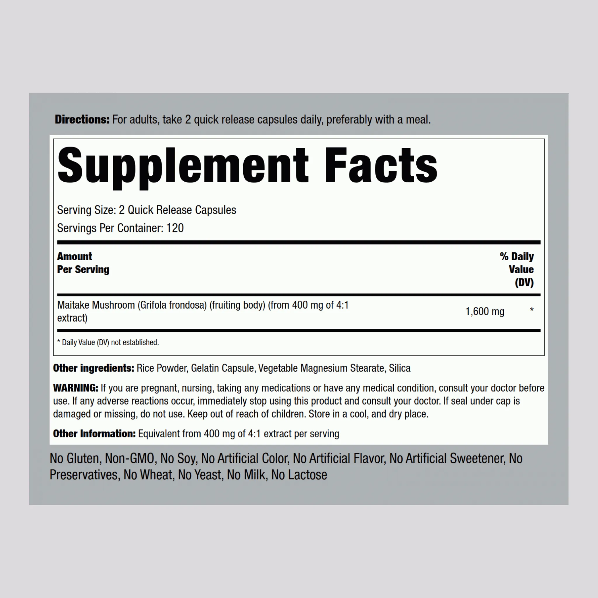 Maitake Mushroom Extract, 1,600 mg (per serving), 240 Quick Release Capsules, 2  Bottles