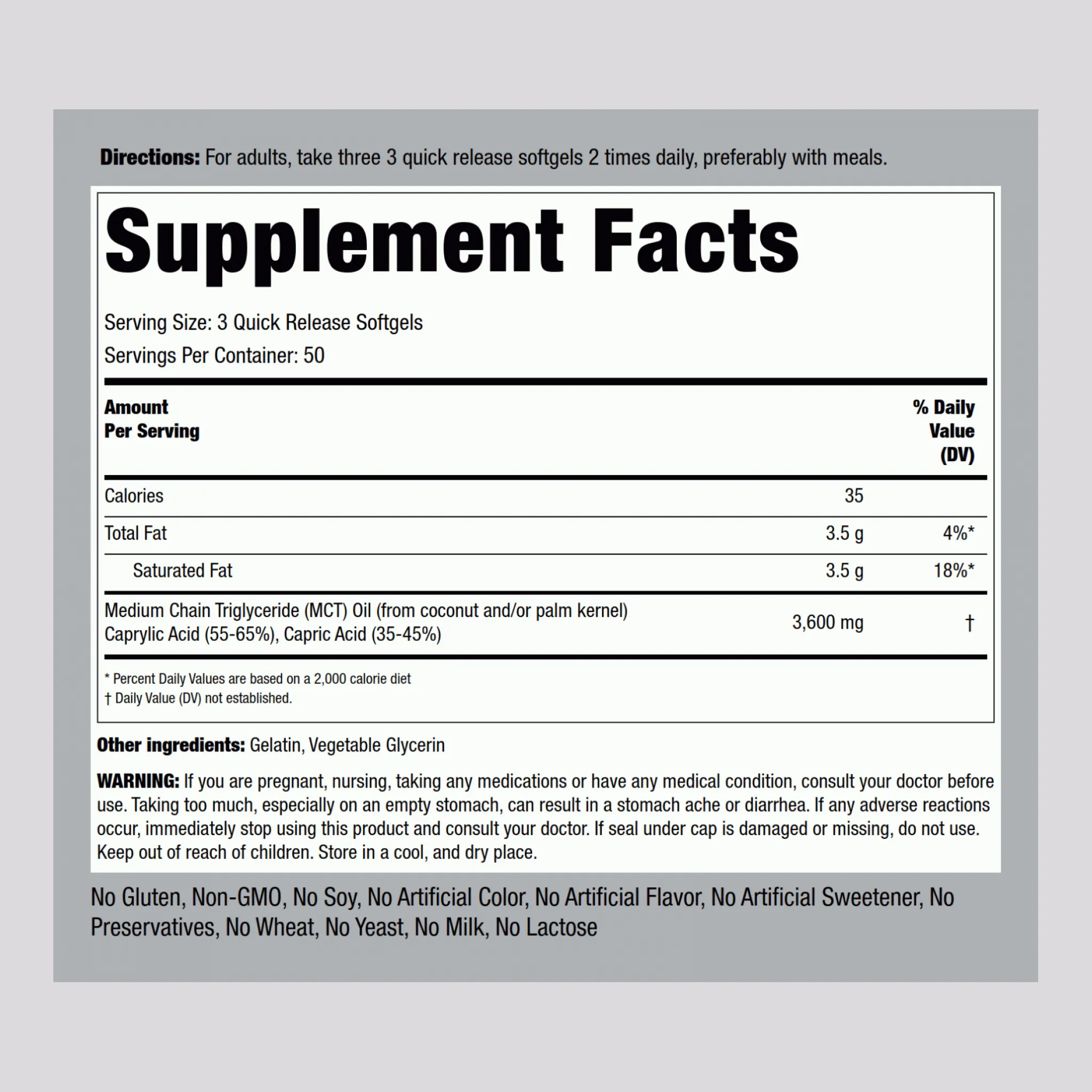 MCT Oil, 3600 mg (per serving), 150 Quick Release Softgels