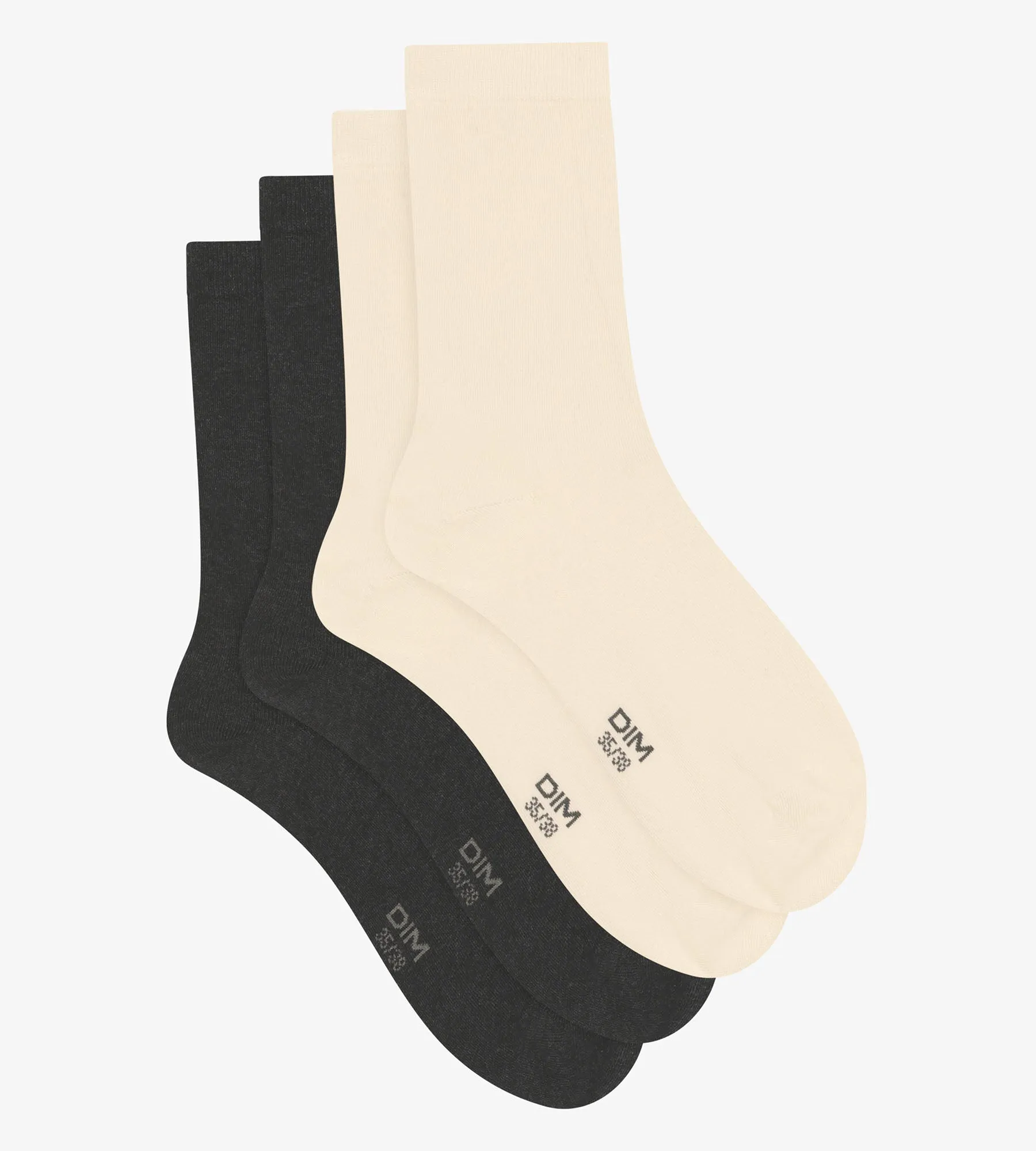Pack of 2 pairs of women's Ivory cotton knee socks Dim