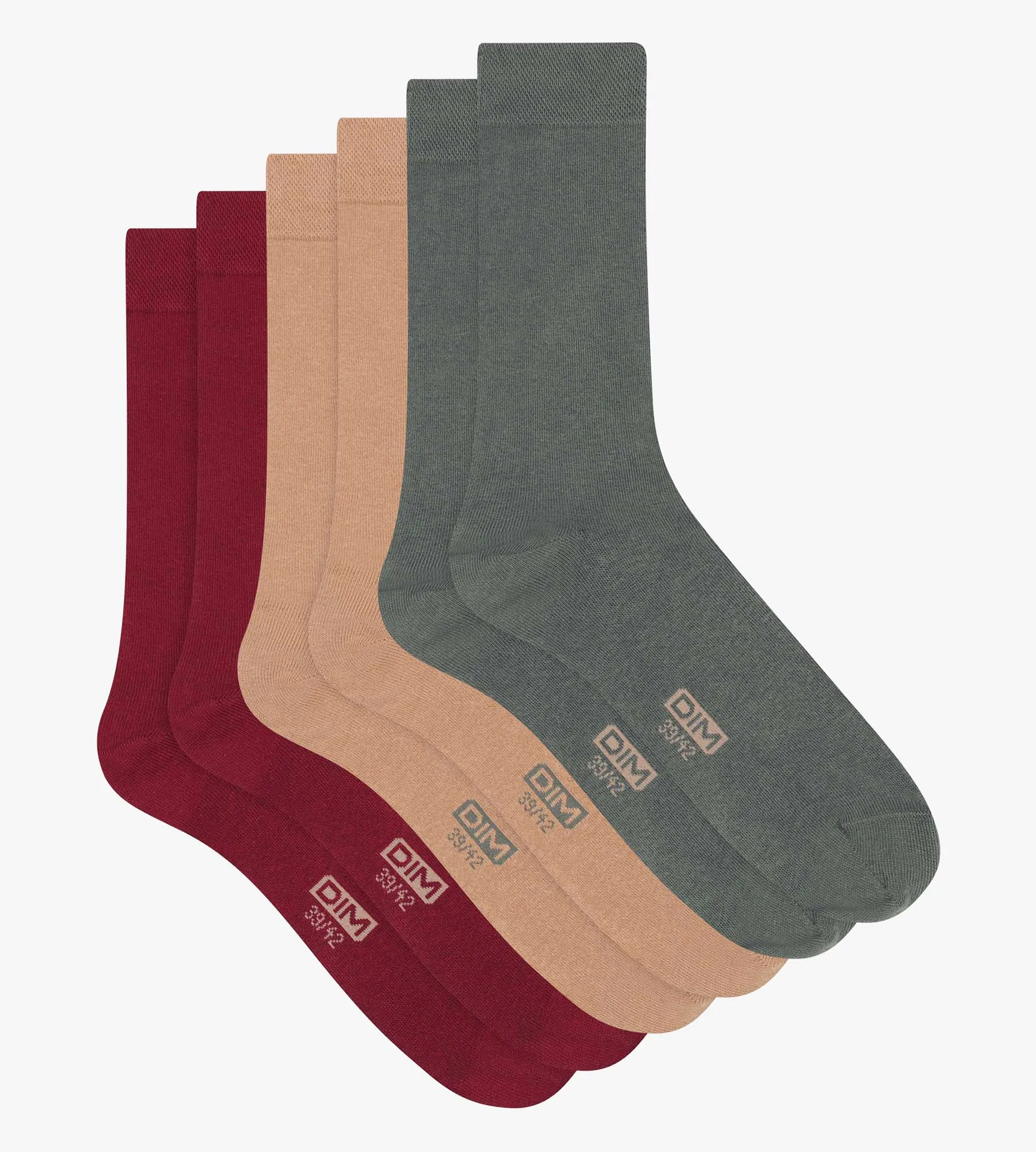 Pack of 3 Pairs of Red Khaki Cotton Men's Socks Dim