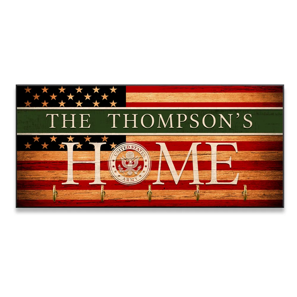 Personalized Key Hook - Personalized Name & Ranks, USA Flag