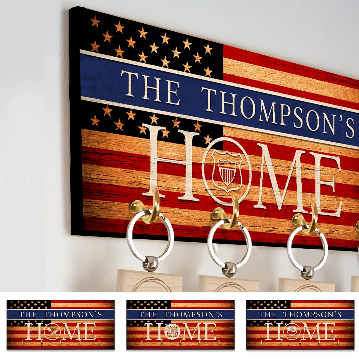 Personalized Key Hook - Personalized Name & Ranks, USA Flag