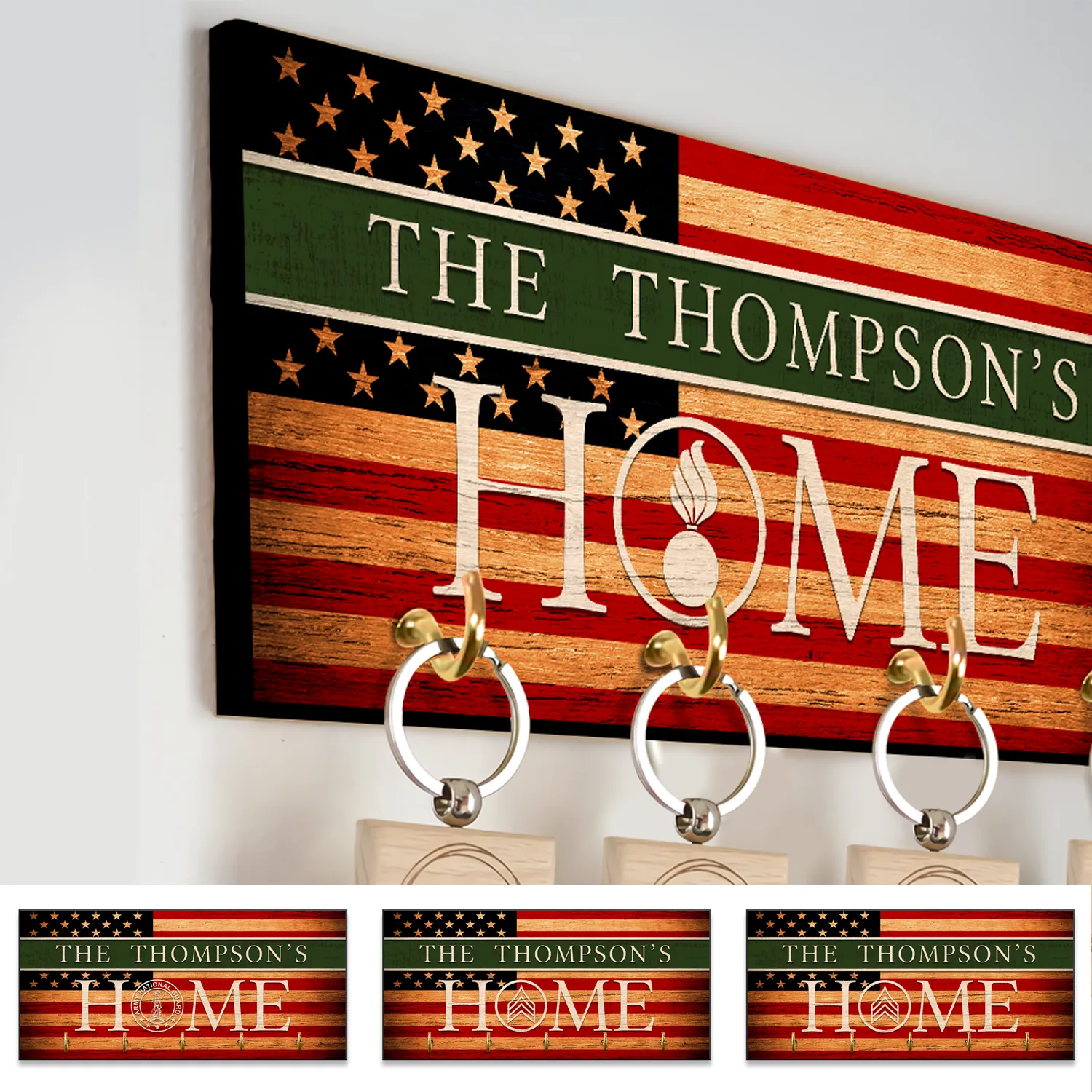 Personalized Key Hook - Personalized Name & Ranks, USA Flag
