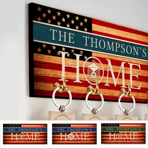Personalized Key Hook - Personalized Name & Ranks, USA Flag