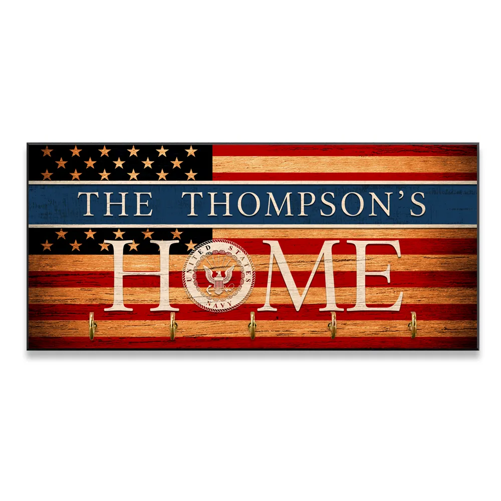 Personalized Key Hook - Personalized Name & Ranks, USA Flag
