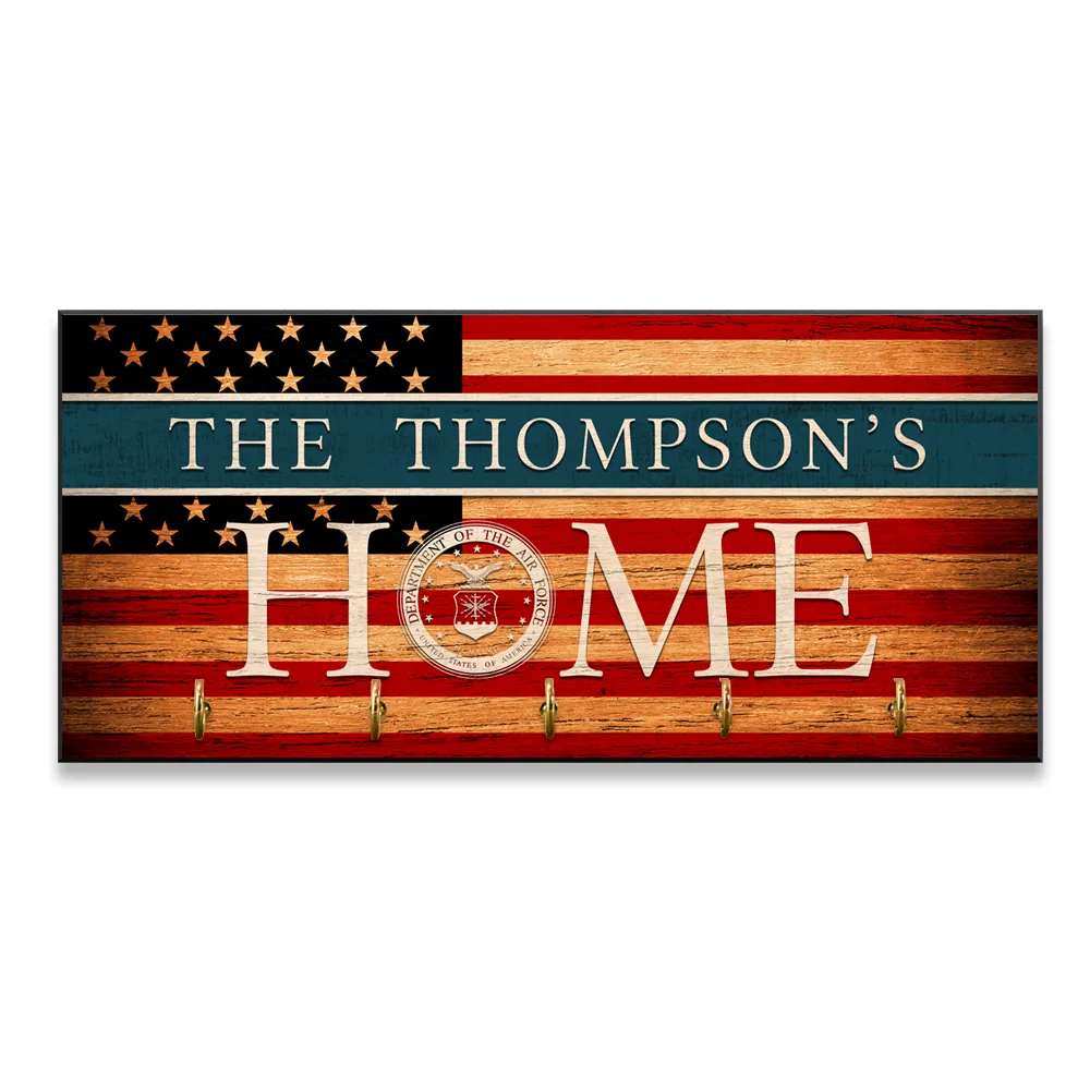 Personalized Key Hook - Personalized Name & Ranks, USA Flag
