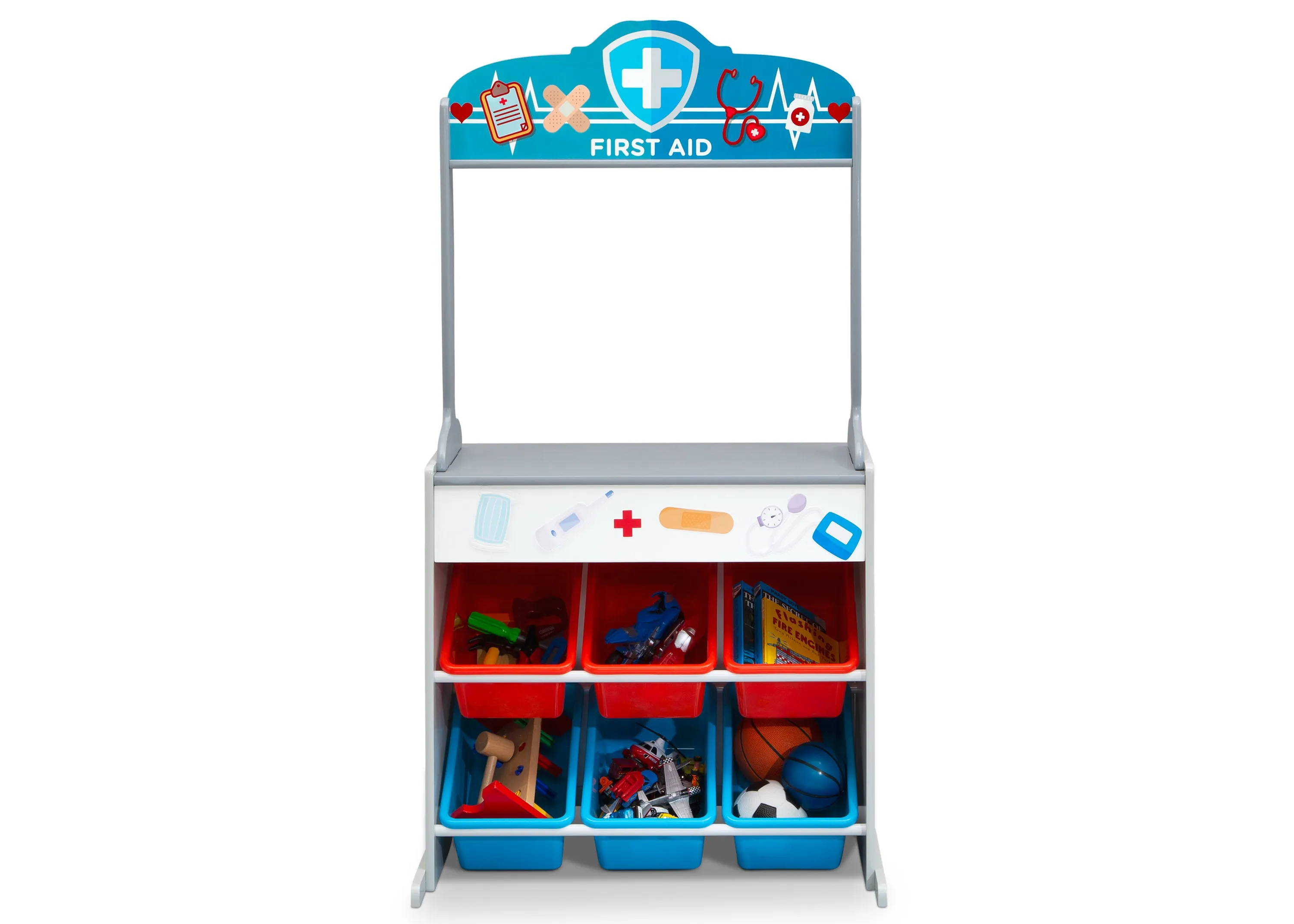Reversible 4-in-1 Pretend Play Center with Chalkboard & Storage