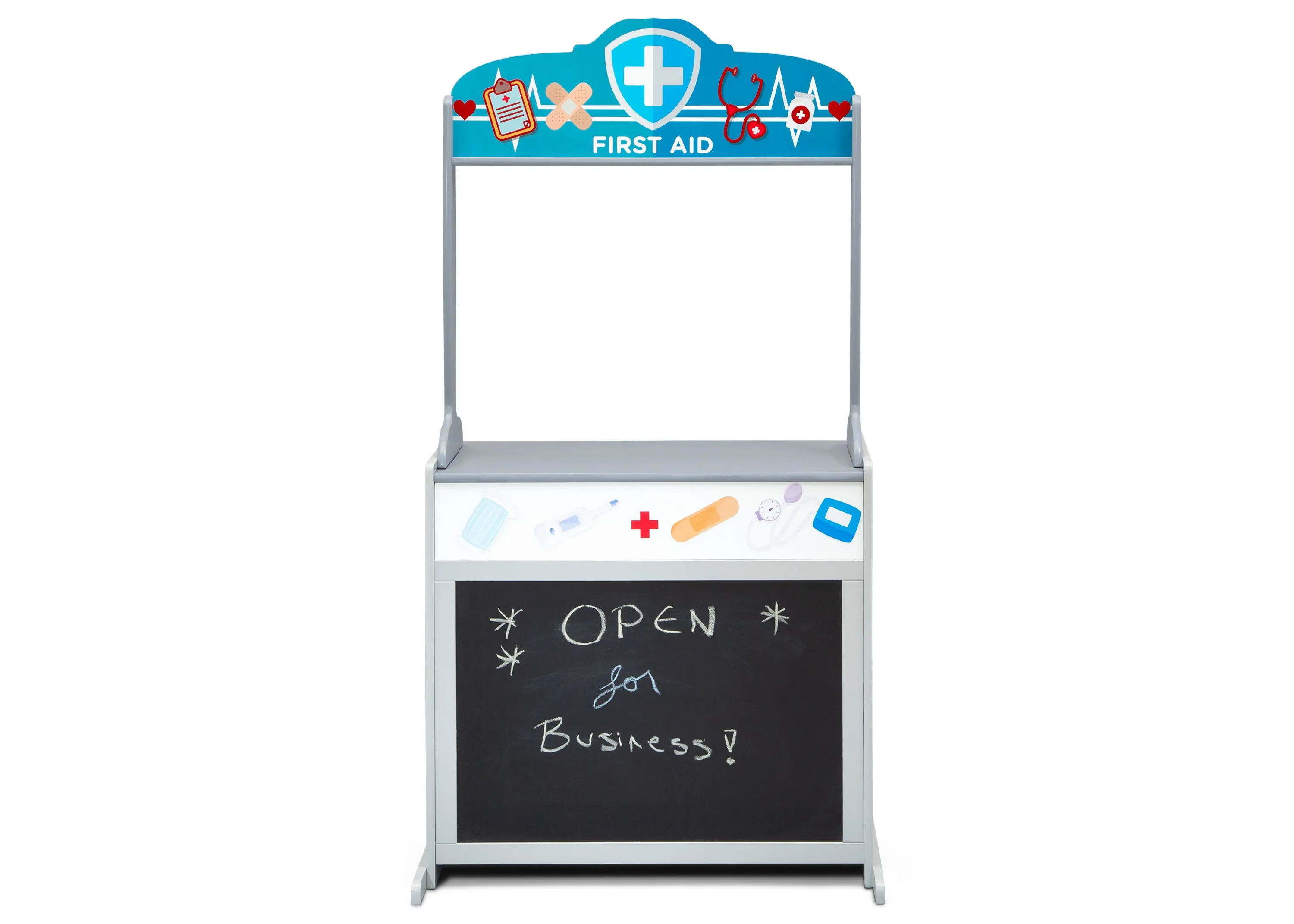 Reversible 4-in-1 Pretend Play Center with Chalkboard & Storage