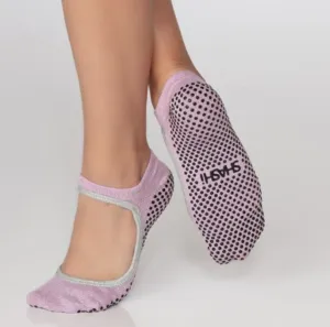 Sweet Grip Sock - Mary Jane Rose with Silver Trim (Barre / Pilates)
