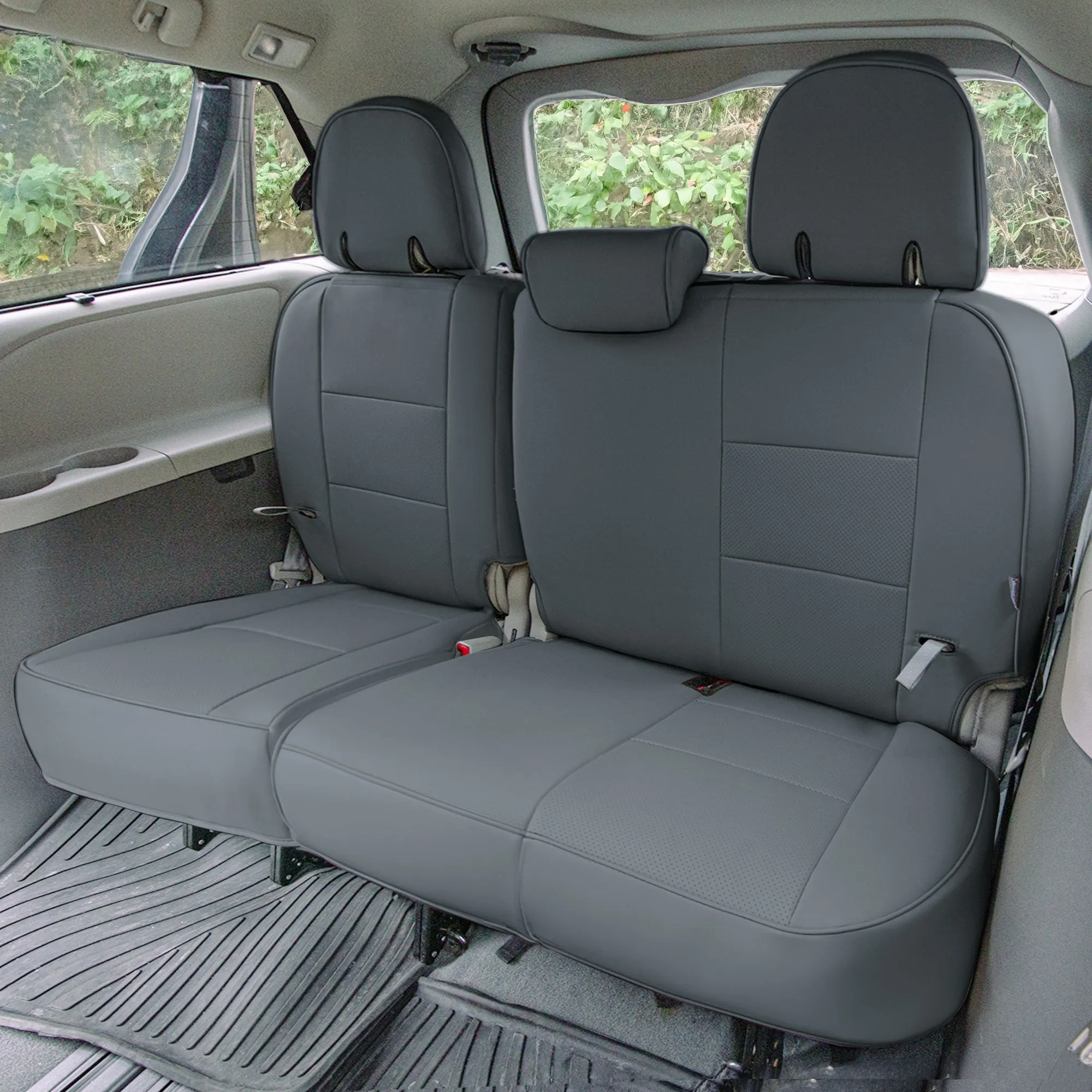 Toyota Sienna 7 Passenger 2011 - 2020 - Full Set Seat Covers - Solid Gray Faux Leather