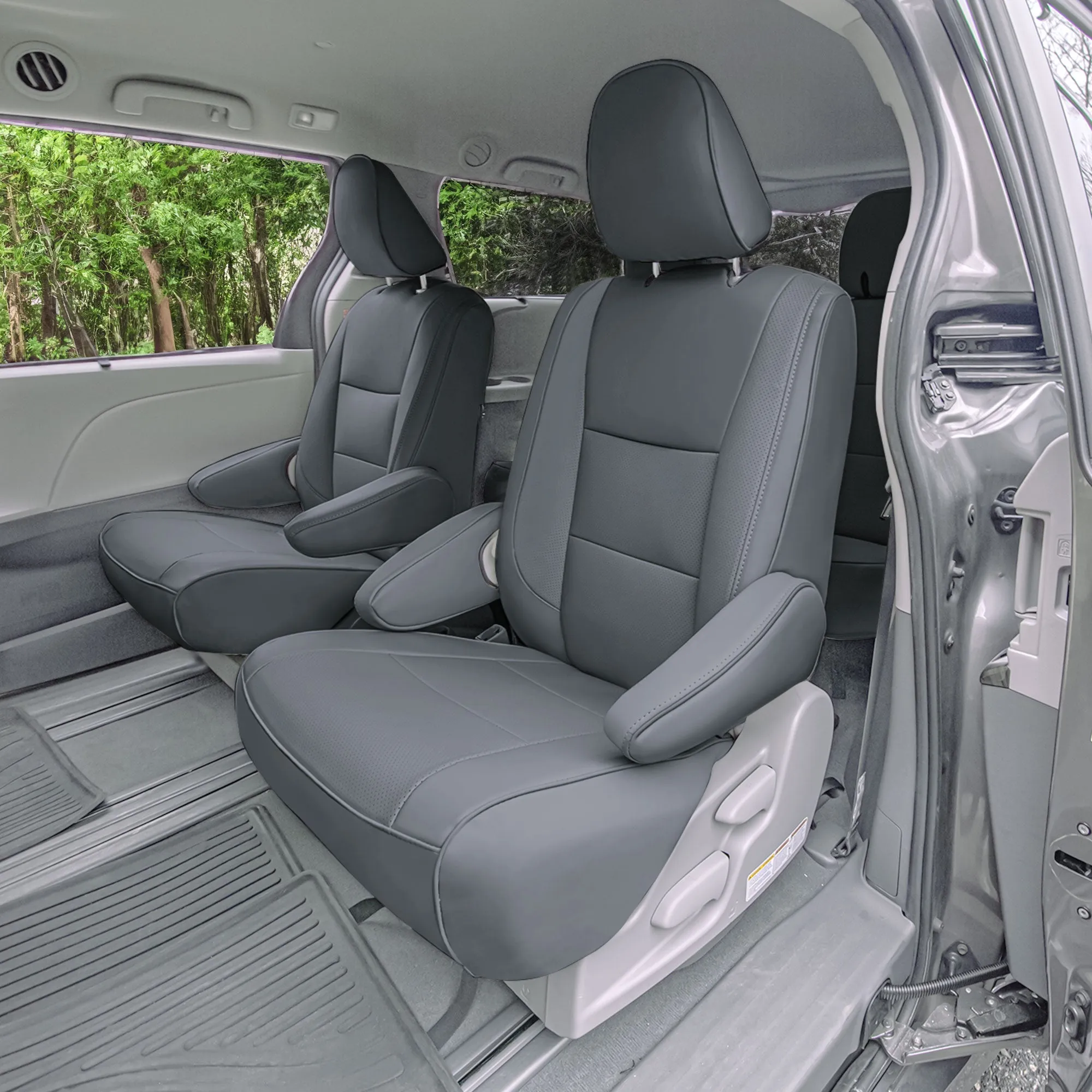 Toyota Sienna 7 Passenger 2011 - 2020 - Full Set Seat Covers - Solid Gray Faux Leather
