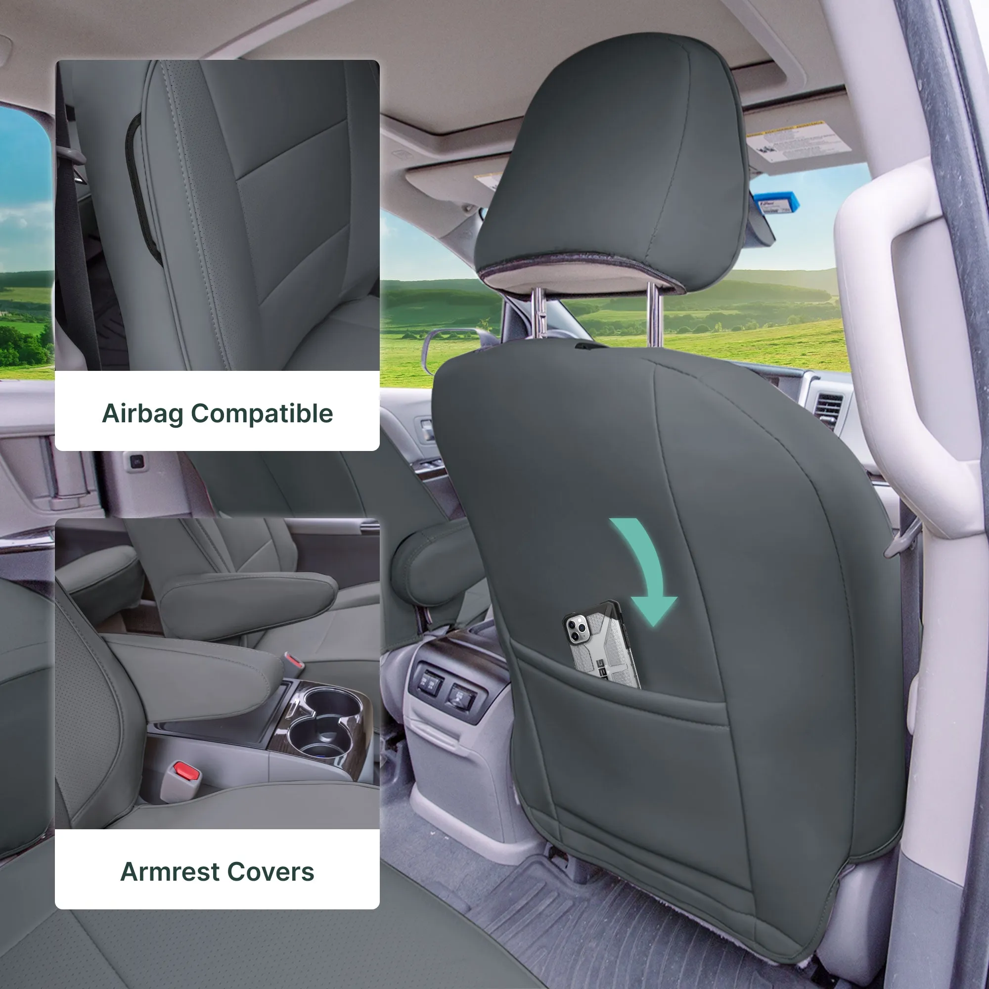 Toyota Sienna 7 Passenger 2011 - 2020 - Full Set Seat Covers - Solid Gray Faux Leather