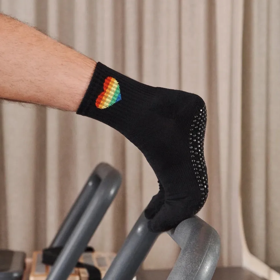 Unisex Crew Grip Socks - Rainbow Hearts (Barre / Pilates)