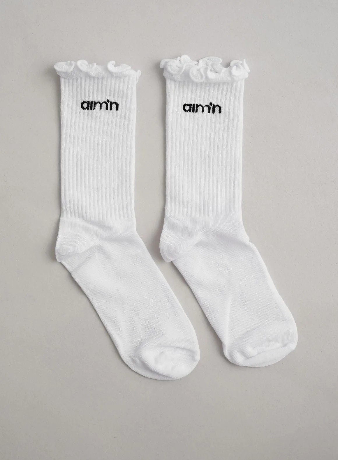 White Frill Logo Socks