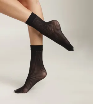 Women's semi-opaque ribbed voile socks Black Dim Style